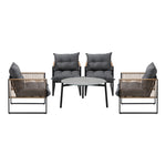 5PCS Outdoor Patio Set with White & Grey Rattan Chairs & 70cm Coffee Table Garden