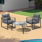 3PCS Outdoor Patio Set Grey 70cm Table Cushioned Armchairs