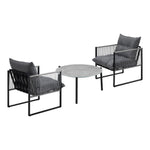 3PCS Outdoor Patio Set Grey 70cm Table Cushioned Armchairs