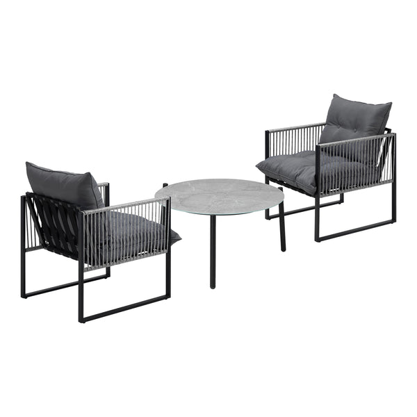  3PCS Outdoor Patio Set Grey 70cm Table Cushioned Armchairs