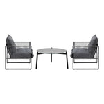 3PCS Outdoor Patio Set Grey 70cm Table Cushioned Armchairs