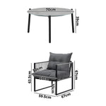 3PCS Outdoor Patio Set Grey 70cm Table Cushioned Armchairs