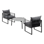 3PCS Outdoor Patio Set Grey 70cm Table Cushioned Armchairs