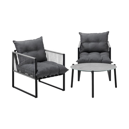 3PCS Outdoor Patio Set Grey 70cm Table Cushioned Armchairs