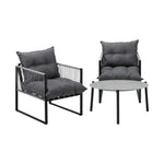 3PCS Outdoor Patio Set Grey 70cm Table Cushioned Armchairs