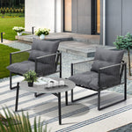 3PCS Outdoor Patio Set Grey 70cm Table Cushioned Armchairs