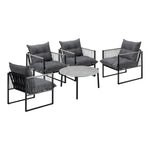 5PCS Outdoor Patio Set Grey & White 70cm Table Cushioned Armchairs