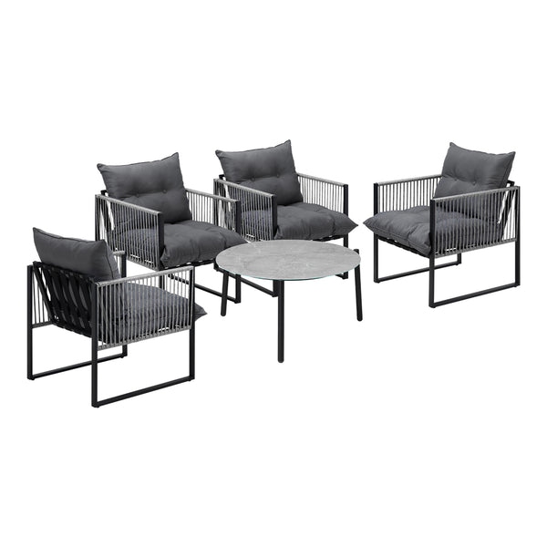  5PCS Outdoor Patio Set Grey & White 70cm Table Cushioned Armchairs