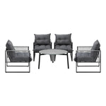 5PCS Outdoor Patio Set Grey & White 70cm Table Cushioned Armchairs