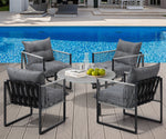 5PCS Outdoor Patio Set Grey & White 70cm Table Cushioned Armchairs
