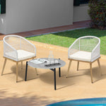 3 Piece Outdoor Patio Set 70cm Table Polyester Chair Rope