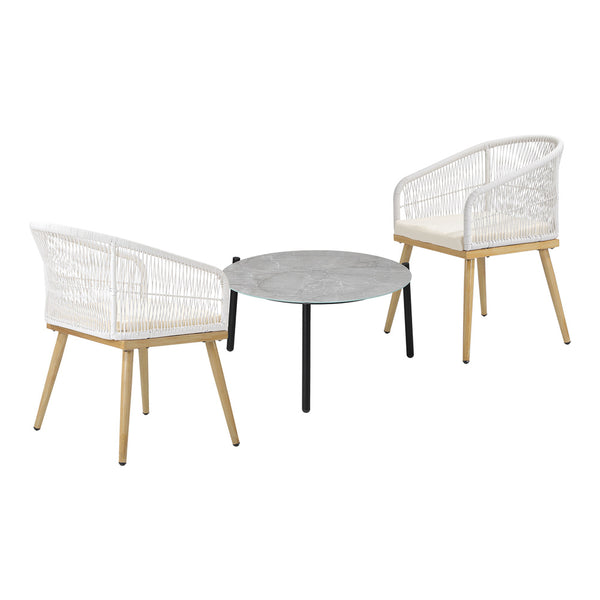  3 Piece Outdoor Patio Set 70cm Table Polyester Chair Rope