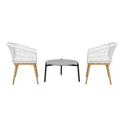 3 Piece Outdoor Patio Set 70cm Table Polyester Chair Rope