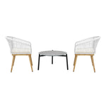 3 Piece Outdoor Patio Set 70cm Table Polyester Chair Rope