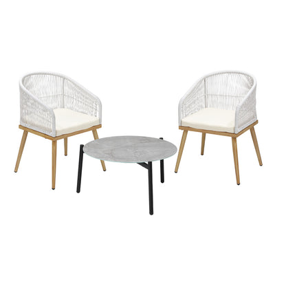 3 Piece Outdoor Patio Set 70cm Table Polyester Chair Rope