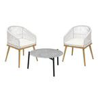 3 Piece Outdoor Patio Set 70cm Table Polyester Chair Rope