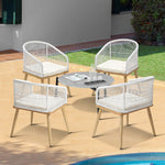 5 Piece Outdoor Patio Set 70cm Table Polyester Chair Rope