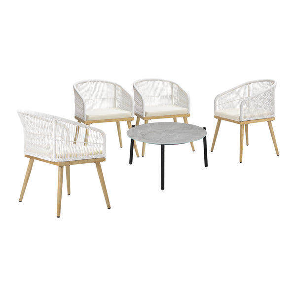  5 Piece Outdoor Patio Set 70cm Table Polyester Chair Rope