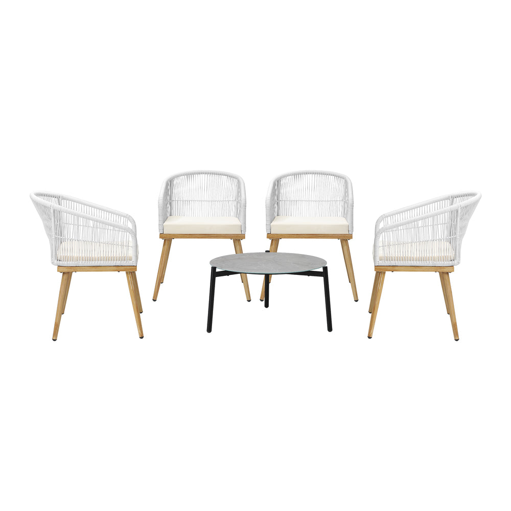 5 Piece Outdoor Patio Set 70cm Table Polyester Chair Rope