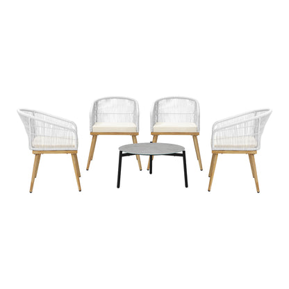 5 Piece Outdoor Patio Set 70cm Table Polyester Chair Rope