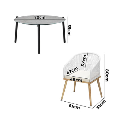 5 Piece Outdoor Patio Set 70cm Table Polyester Chair Rope