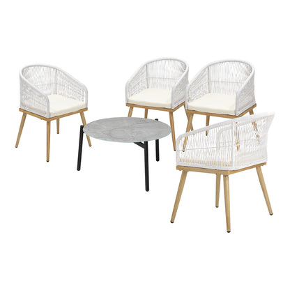 5 Piece Outdoor Patio Set 70cm Table Polyester Chair Rope