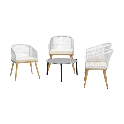 5 Piece Outdoor Patio Set 70cm Table Polyester Chair Rope