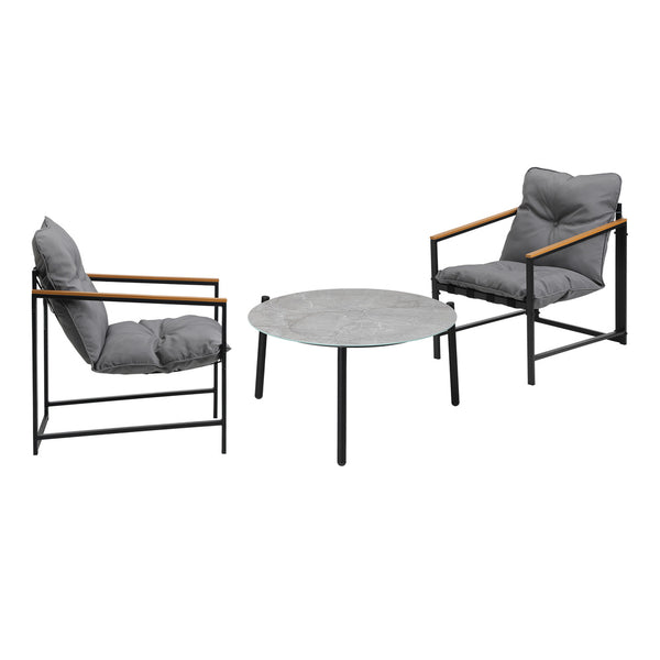  3PC Outdoor Patio Set 70CM Round Table with 2 Armchairs