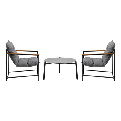 3PC Outdoor Patio Set 70CM Round Table with 2 Armchairs