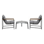 3PC Outdoor Patio Set 70CM Round Table with 2 Armchairs
