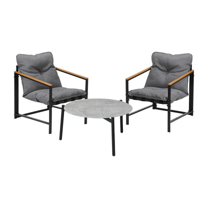 3PC Outdoor Patio Set 70CM Round Table with 2 Armchairs