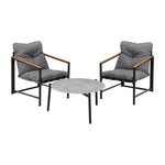 3PC Outdoor Patio Set 70CM Round Table with 2 Armchairs