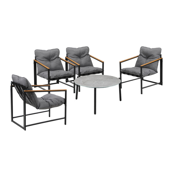  4 Seater Outdoor Patio Set 70CM Round Grey Marble Table