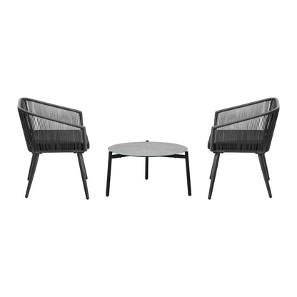 3 Piece Outdoor Patio Set 70cm Table Polyester rope