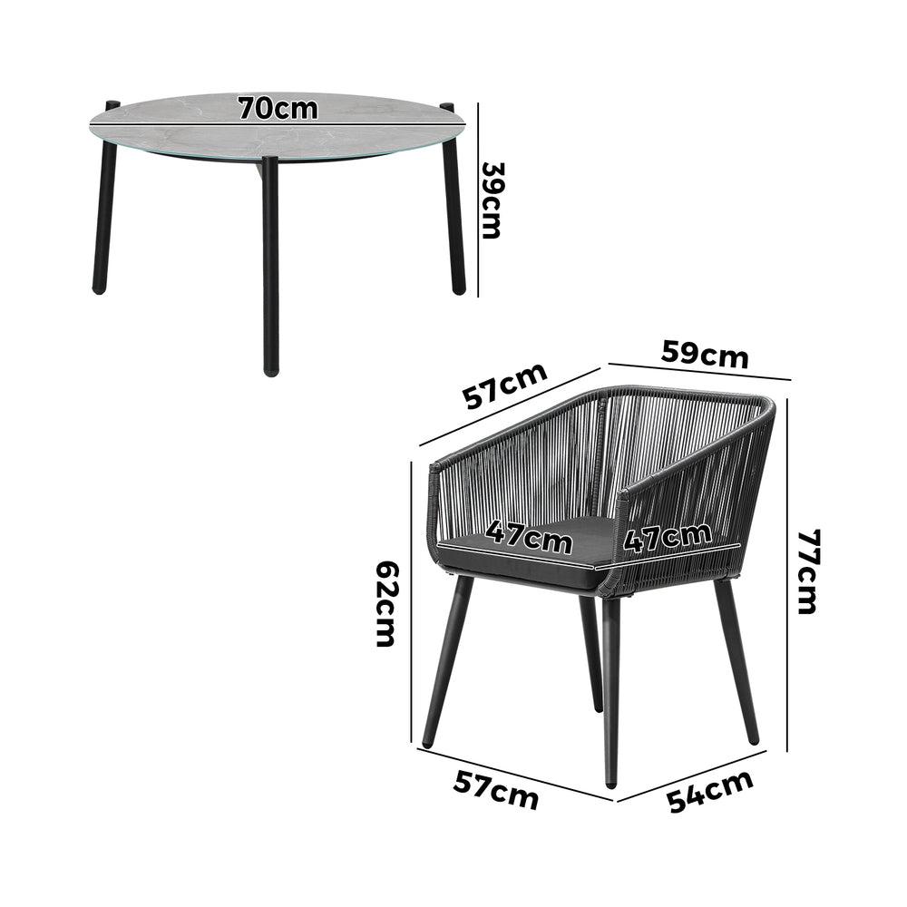 3 Piece Outdoor Patio Set 70cm Table Polyester rope