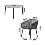 3 Piece Outdoor Patio Set 70cm Table Polyester rope