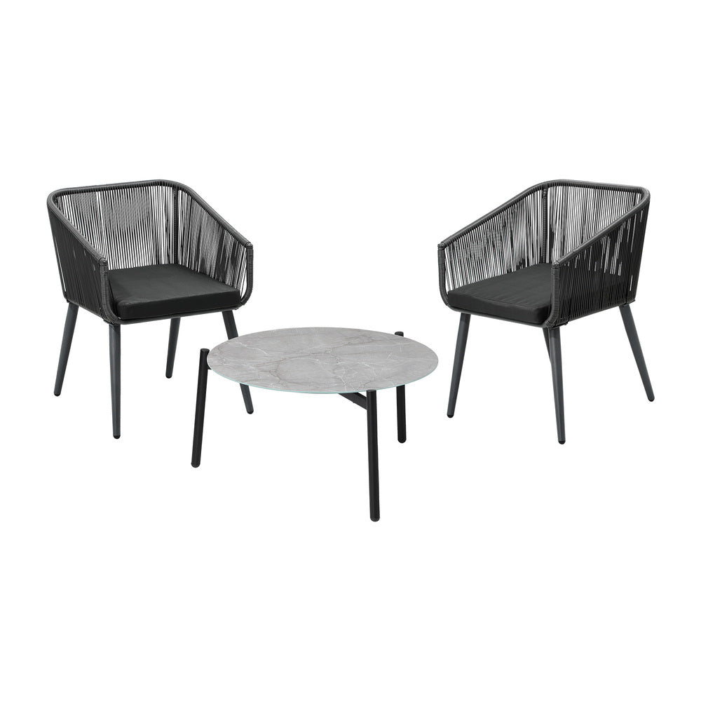 3 Piece Outdoor Patio Set 70cm Table Polyester rope