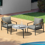 3PCS Outdoor Lounge Set Grey 70cm Coffee Table Chairs