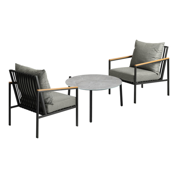  3PCS Outdoor Lounge Set Grey 70cm Coffee Table Chairs