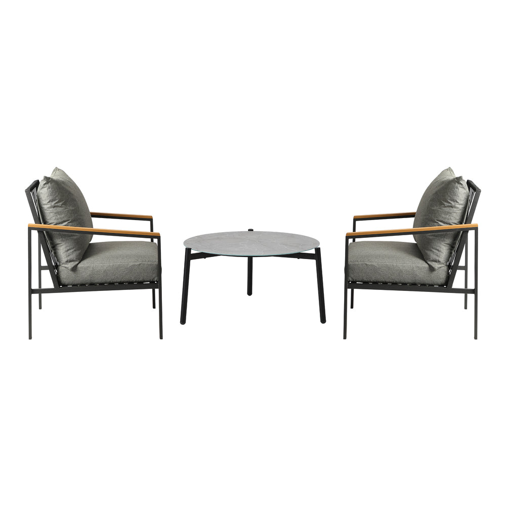 3PCS Outdoor Lounge Set Grey 70cm Coffee Table Chairs