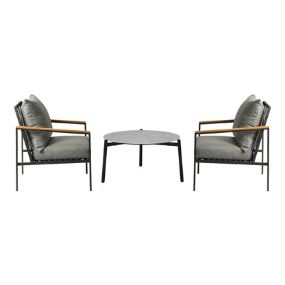 3PCS Outdoor Lounge Set Grey 70cm Coffee Table Chairs