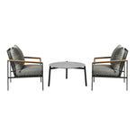3PCS Outdoor Lounge Set Grey 70cm Coffee Table Chairs