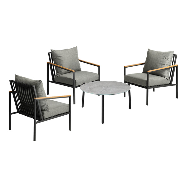  5PCS & 4PCS Outdoor Lounge Set Grey Rattan Chairs with 70cm Coffee Table Patio