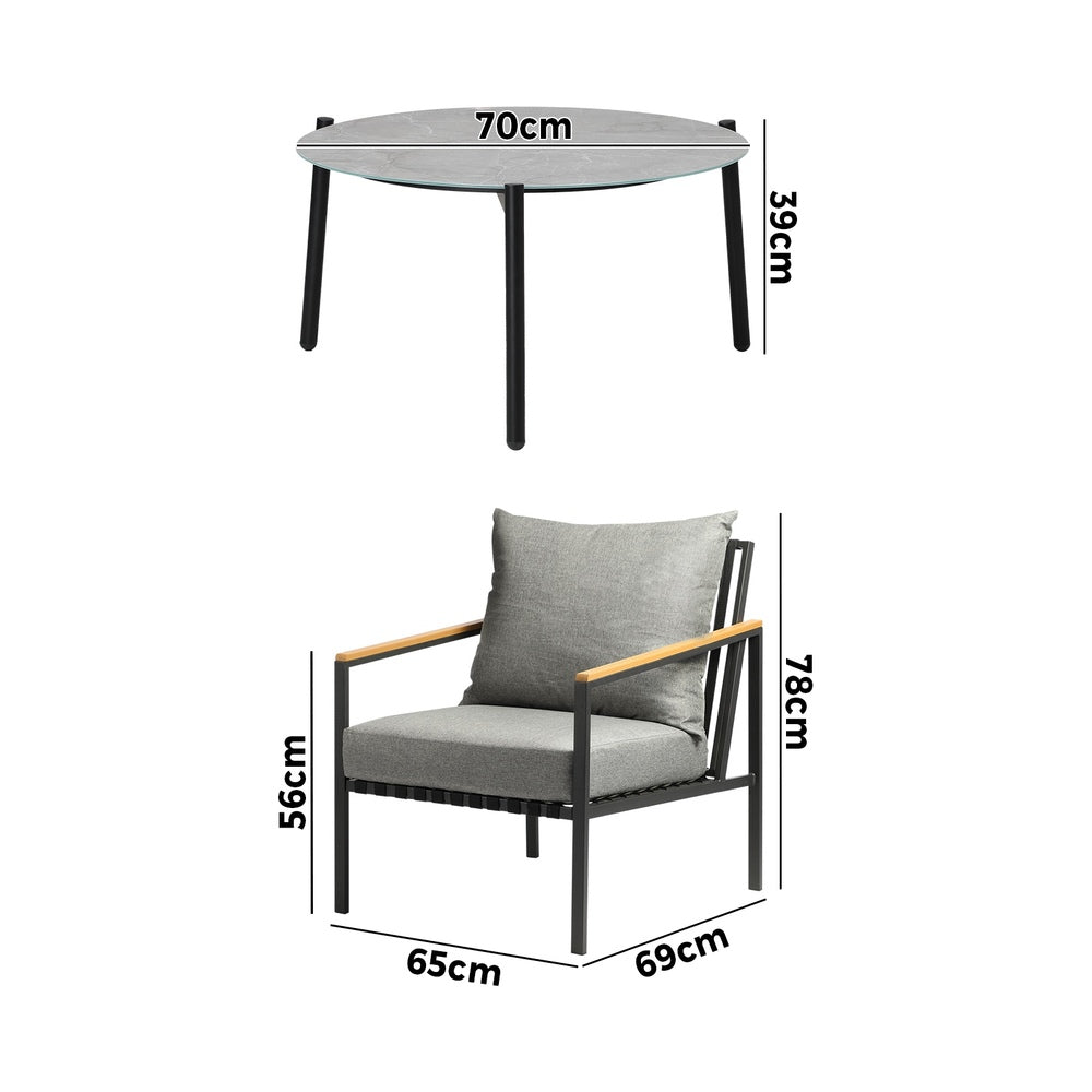 5PCS & 4PCS Outdoor Lounge Set Grey Rattan Chairs with 70cm Coffee Table Patio