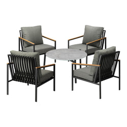 5PC Outdoor Patio Set Grey 70cm Coffee Table with Sofa & Rattan Chairs