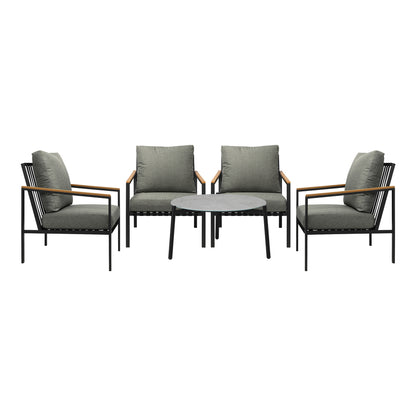 5PC Outdoor Patio Set Grey 70cm Coffee Table with Sofa & Rattan Chairs