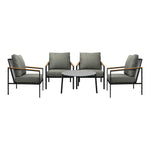 5PC Outdoor Patio Set Grey 70cm Coffee Table with Sofa & Rattan Chairs