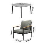5PC Outdoor Patio Set Grey 70cm Coffee Table with Sofa & Rattan Chairs
