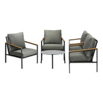 5PC Outdoor Patio Set Grey 70cm Coffee Table with Sofa & Rattan Chairs