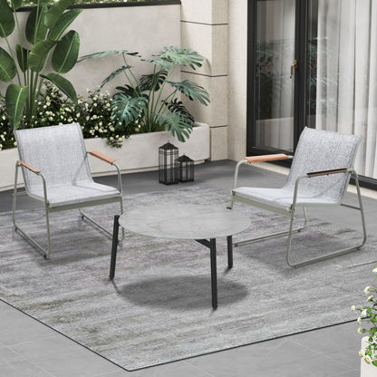 3PCS Outdoor Bistro Set Patio Chair 70cm Grey & WhiteTable Textilene